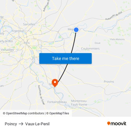 Poincy to Vaux-Le-Penil map