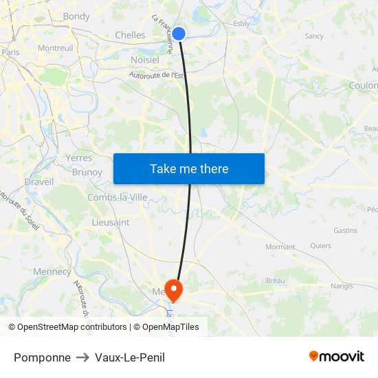 Pomponne to Vaux-Le-Penil map
