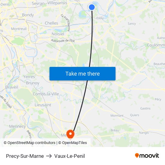 Precy-Sur-Marne to Vaux-Le-Penil map