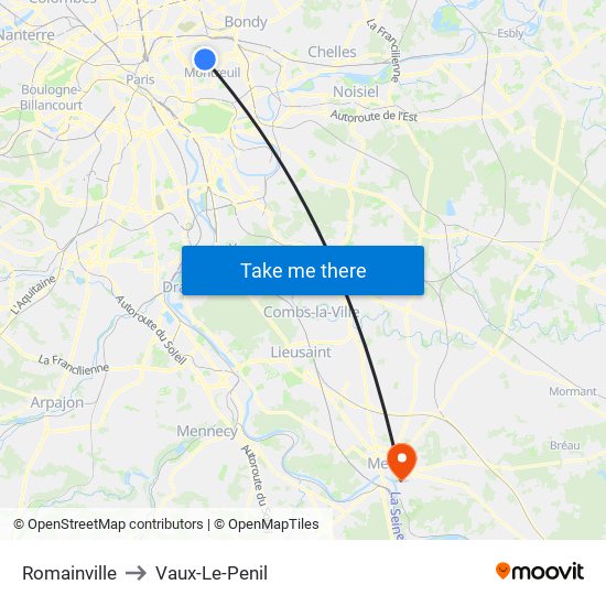 Romainville to Vaux-Le-Penil map