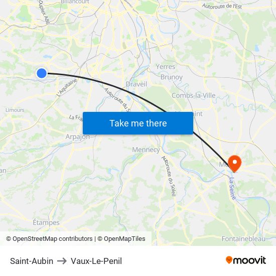 Saint-Aubin to Vaux-Le-Penil map