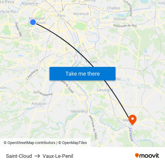 Saint-Cloud to Vaux-Le-Penil map