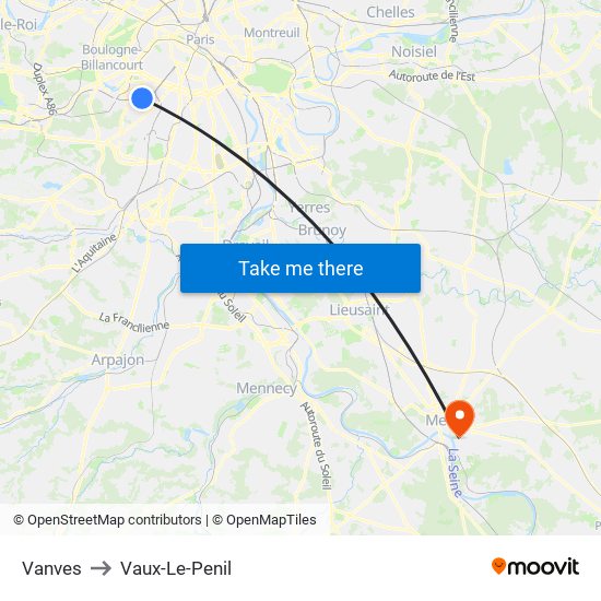 Vanves to Vaux-Le-Penil map