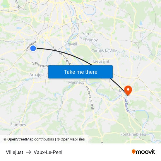 Villejust to Vaux-Le-Penil map