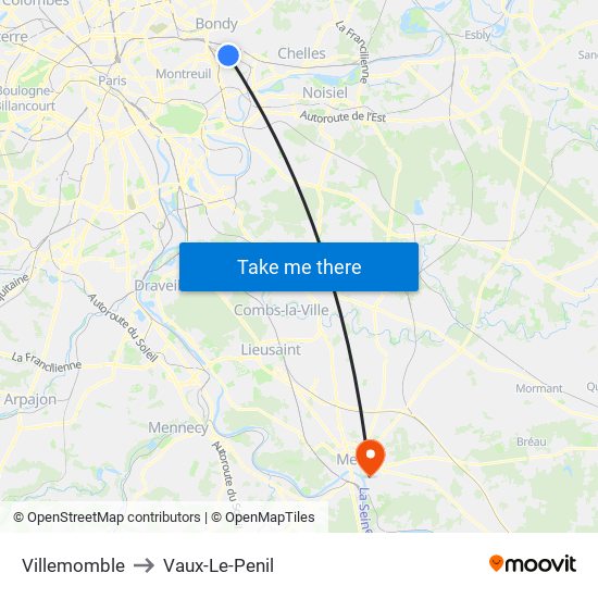 Villemomble to Vaux-Le-Penil map