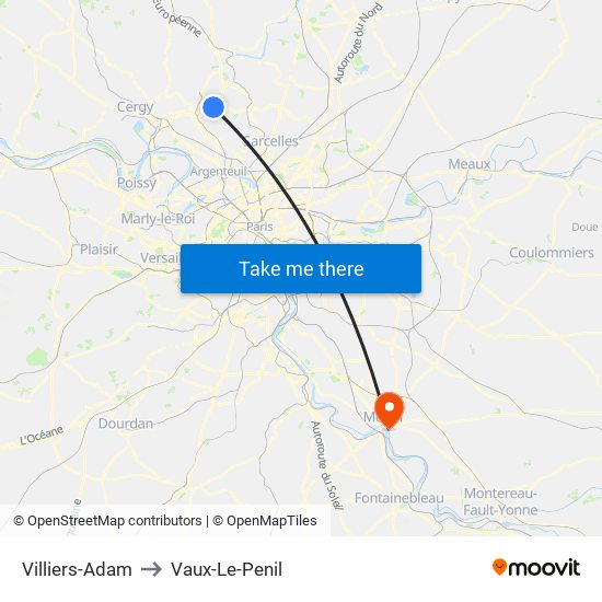 Villiers-Adam to Vaux-Le-Penil map