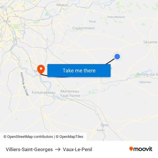 Villiers-Saint-Georges to Vaux-Le-Penil map