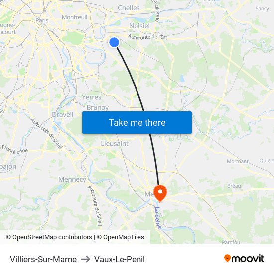 Villiers-Sur-Marne to Vaux-Le-Penil map