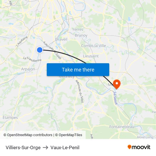 Villiers-Sur-Orge to Vaux-Le-Penil map