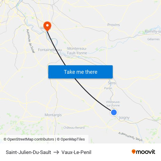 Saint-Julien-Du-Sault to Vaux-Le-Penil map