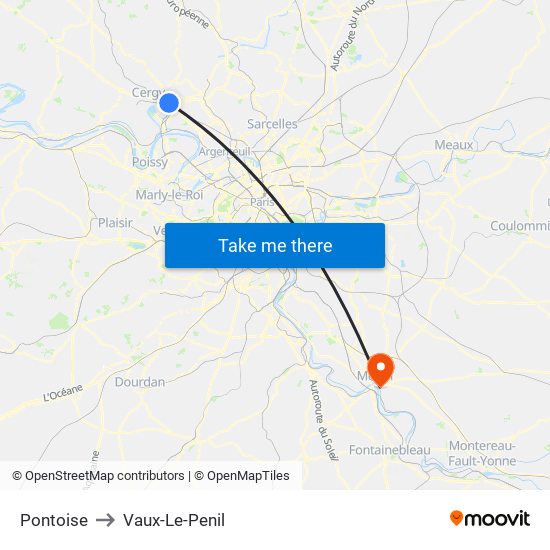 Pontoise to Vaux-Le-Penil map