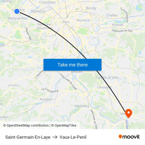 Saint-Germain-En-Laye to Vaux-Le-Penil map