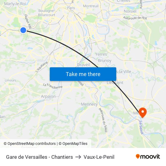 Gare de Versailles - Chantiers to Vaux-Le-Penil map