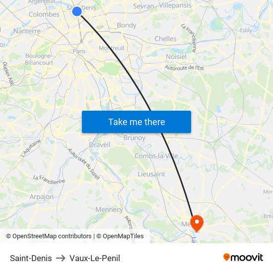 Saint-Denis to Vaux-Le-Penil map