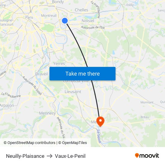 Neuilly-Plaisance to Vaux-Le-Penil map