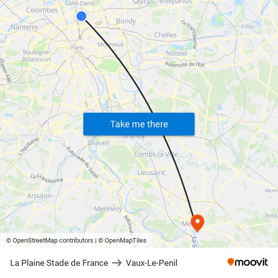 La Plaine Stade de France to Vaux-Le-Penil map