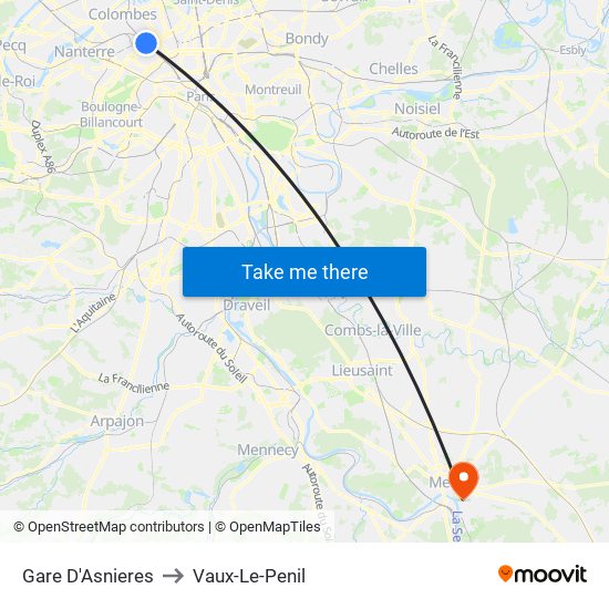 Gare D'Asnieres to Vaux-Le-Penil map