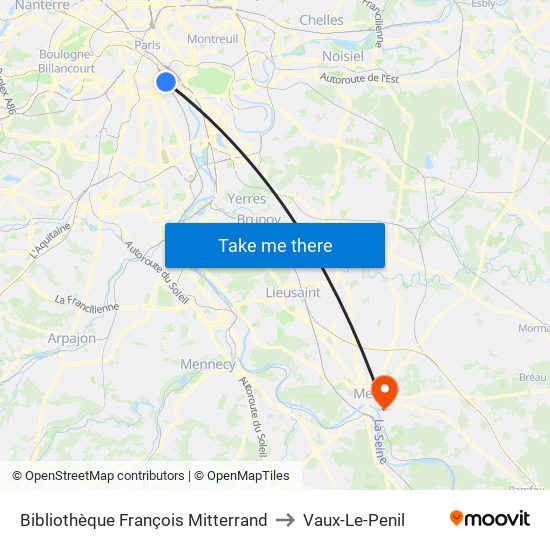 Bibliothèque François Mitterrand to Vaux-Le-Penil map