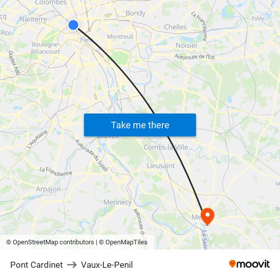 Pont Cardinet to Vaux-Le-Penil map