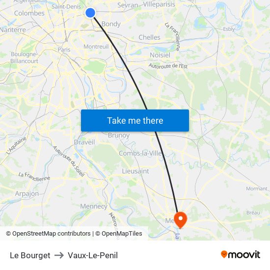 Le Bourget to Vaux-Le-Penil map