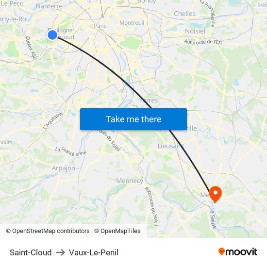 Saint-Cloud to Vaux-Le-Penil map