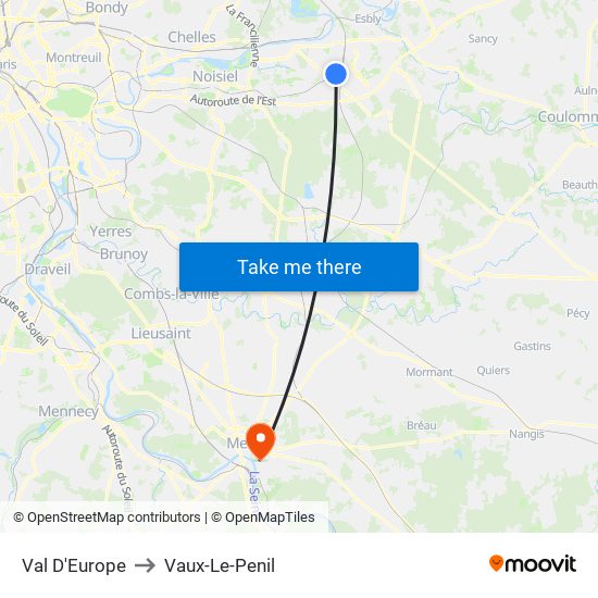 Val D'Europe to Vaux-Le-Penil map