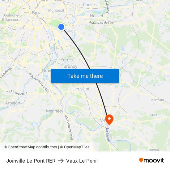 Joinville-Le-Pont RER to Vaux-Le-Penil map