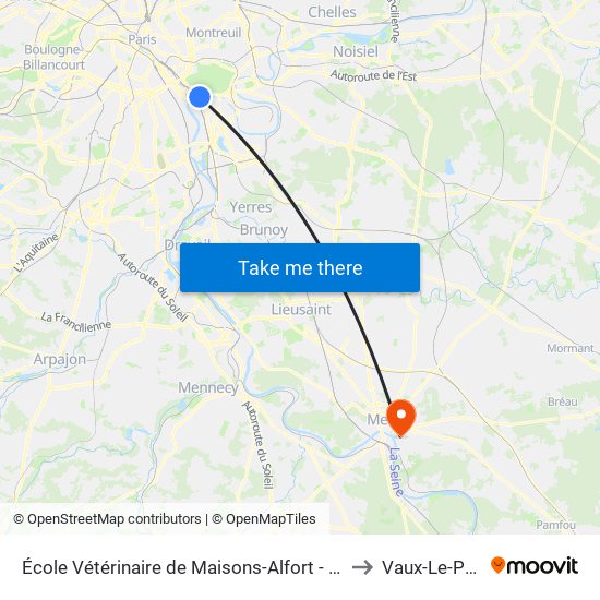 École Vétérinaire de Maisons-Alfort - Métro to Vaux-Le-Penil map