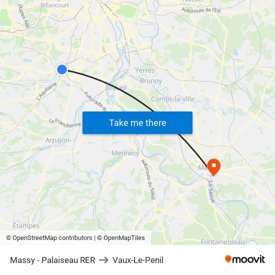 Massy - Palaiseau RER to Vaux-Le-Penil map