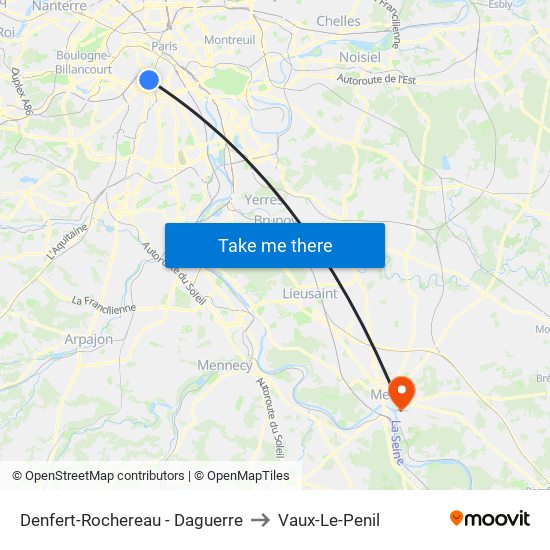 Denfert-Rochereau - Daguerre to Vaux-Le-Penil map