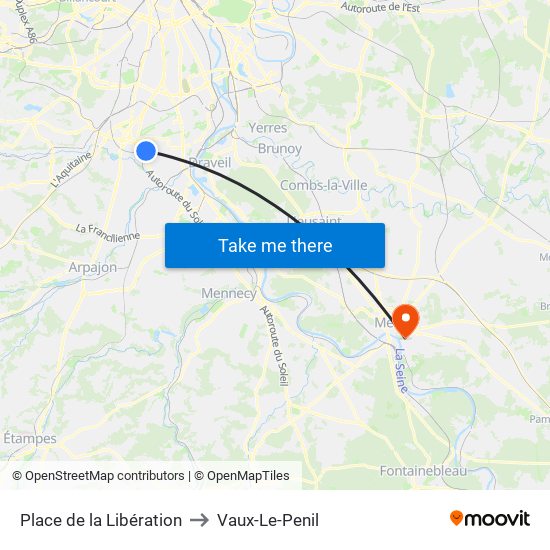 Place de la Libération to Vaux-Le-Penil map