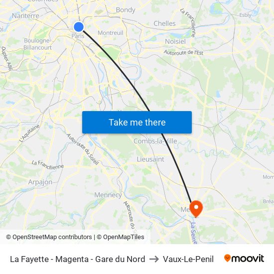 La Fayette - Magenta - Gare du Nord to Vaux-Le-Penil map