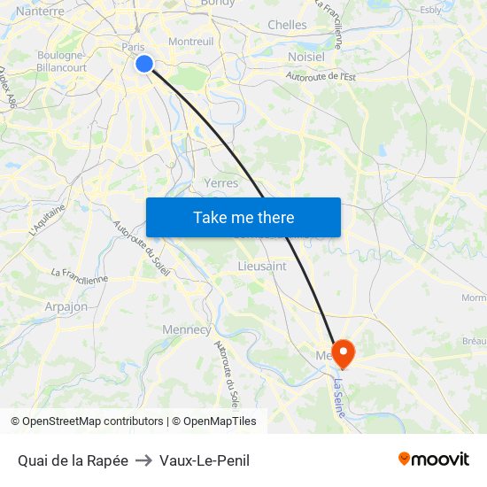 Quai de la Rapée to Vaux-Le-Penil map