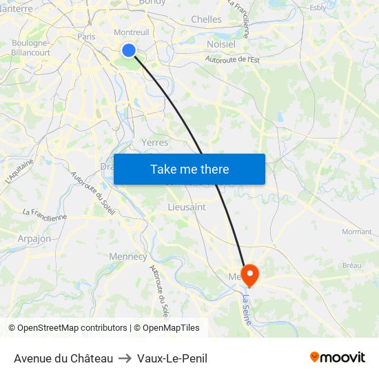 Avenue du Château to Vaux-Le-Penil map