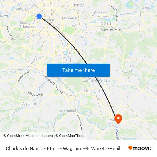 Charles de Gaulle - Étoile - Wagram to Vaux-Le-Penil map