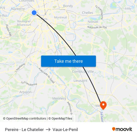 Pereire - Le Chatelier to Vaux-Le-Penil map