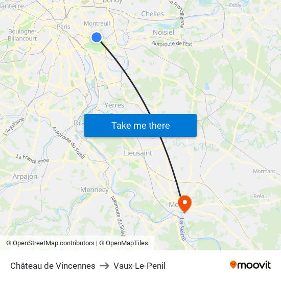 Château de Vincennes to Vaux-Le-Penil map