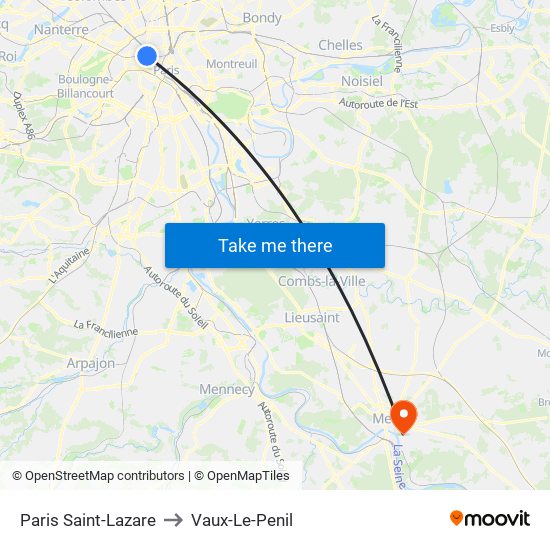 Paris Saint-Lazare to Vaux-Le-Penil map