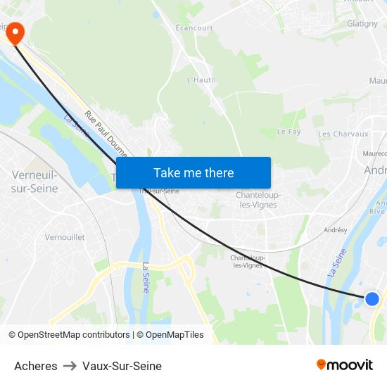 Acheres to Vaux-Sur-Seine map