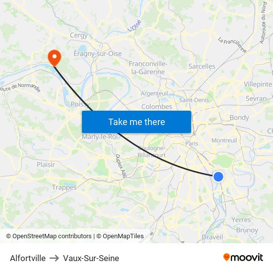 Alfortville to Vaux-Sur-Seine map