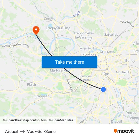 Arcueil to Vaux-Sur-Seine map