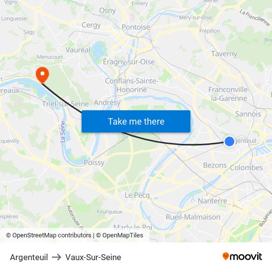Argenteuil to Vaux-Sur-Seine map
