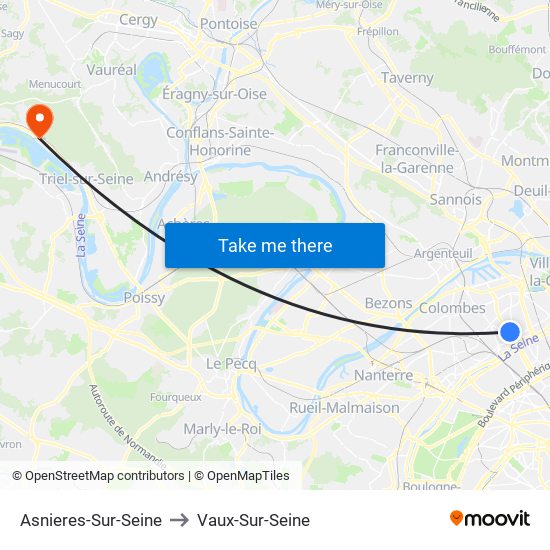 Asnieres-Sur-Seine to Vaux-Sur-Seine map
