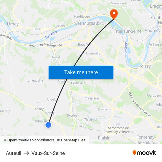 Auteuil to Vaux-Sur-Seine map