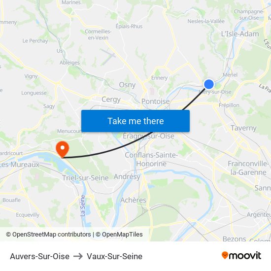 Auvers-Sur-Oise to Vaux-Sur-Seine map