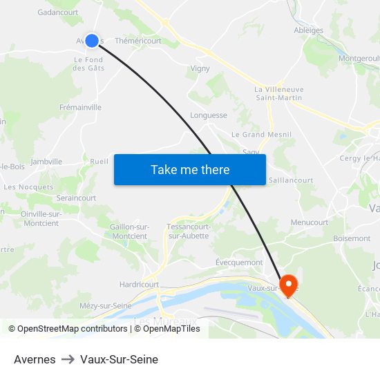 Avernes to Vaux-Sur-Seine map