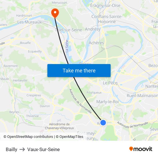 Bailly to Vaux-Sur-Seine map