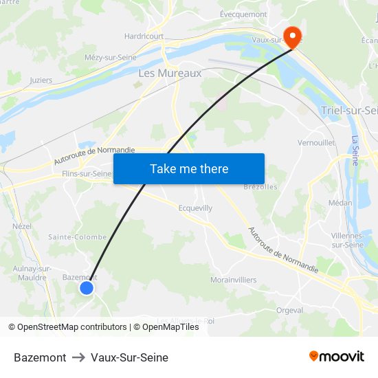 Bazemont to Vaux-Sur-Seine map