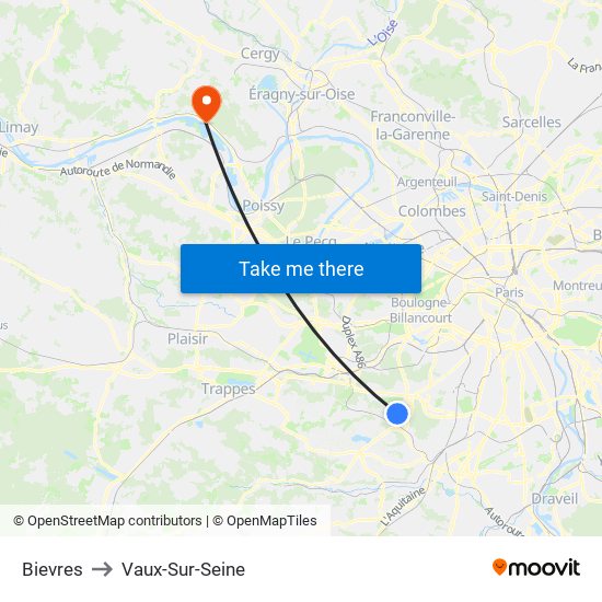 Bievres to Vaux-Sur-Seine map
