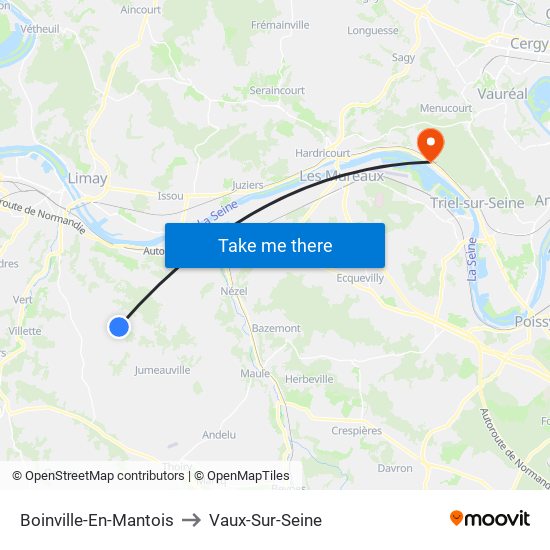 Boinville-En-Mantois to Vaux-Sur-Seine map